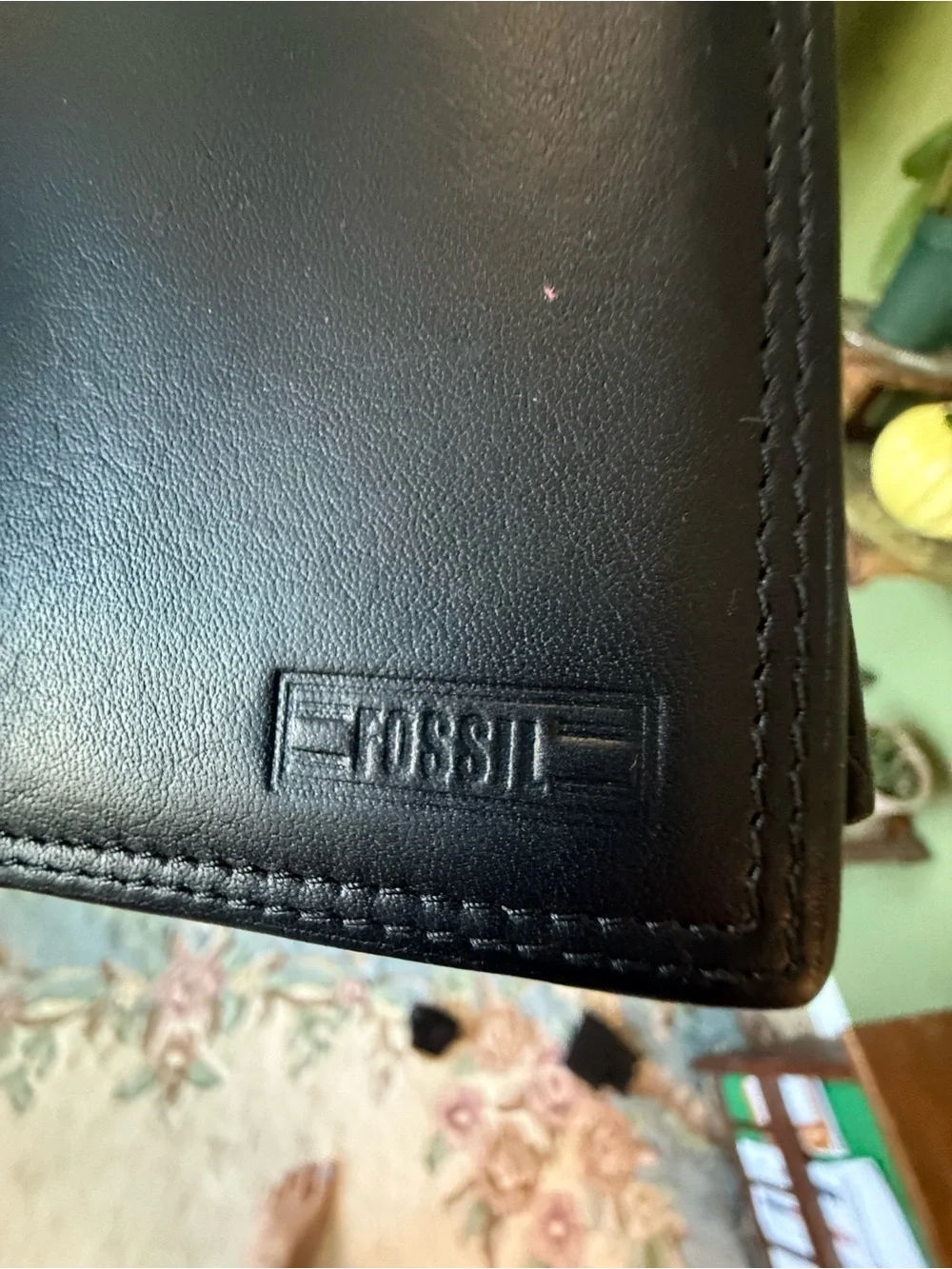 Vintage Fossil Black Leather Bifold Checkbook Wallet
